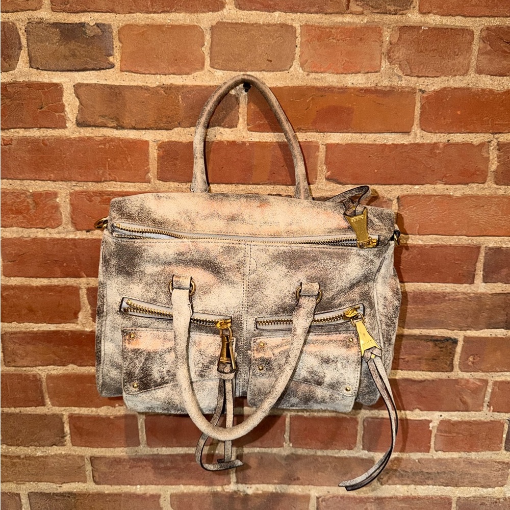 Aimee‎ Kestenberg Distressed Metallic Grey/Cream Leather Purse